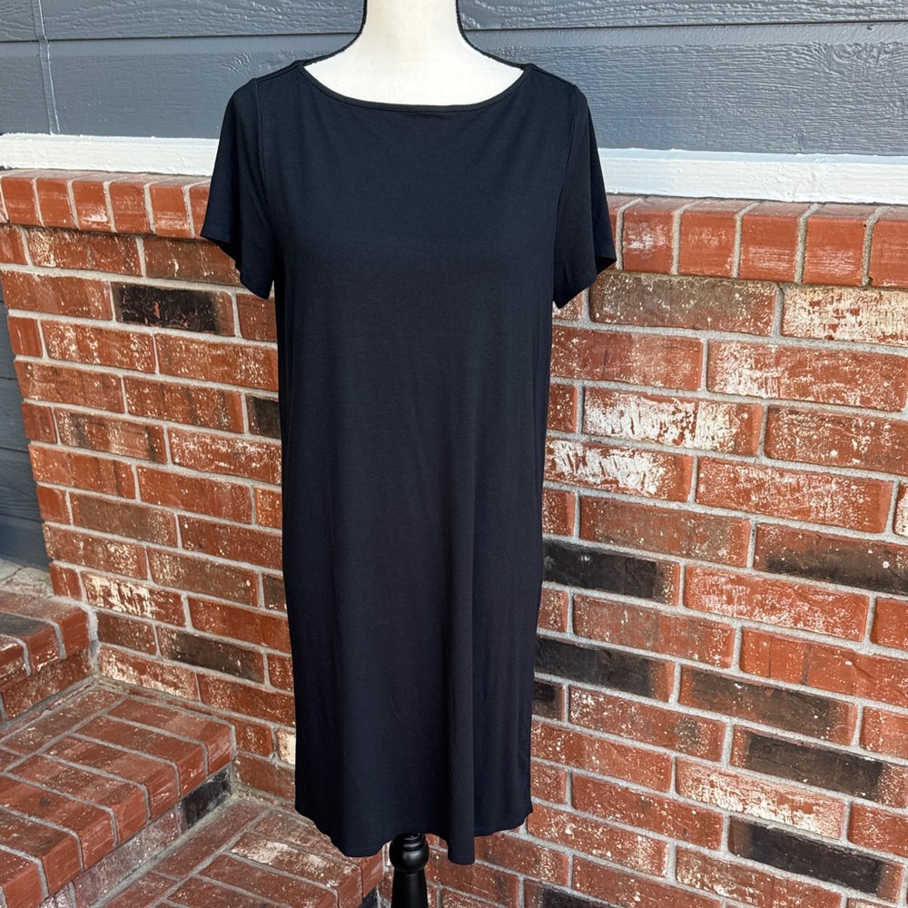 J. JILL Wearever Collection Black Short Sleeve Knit T-Shirt Midi Dress Size MP